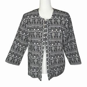 Christopher & Banks Women's XL Black and White Aztec Print Open Front Blazer Jkt